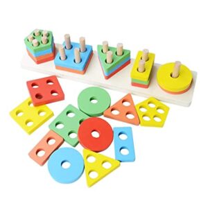 wooden 5 Coolum shape stacking puzzle for kids