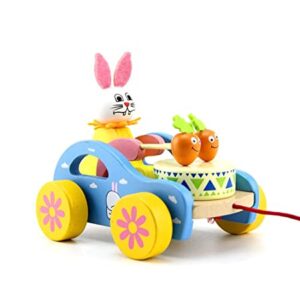 Wooden Pull Along Cute Rabbit Drumming Cart